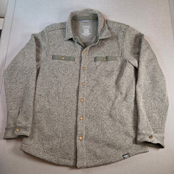 Sherpa Shacket L.L. Bean Men’s M Button Down Shirt Jacket Gray Fleece Lined - Picture 1 of 14
